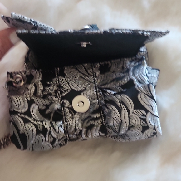 White House Black Market Black and Silver Floral Clutch - Picture 6 of 8